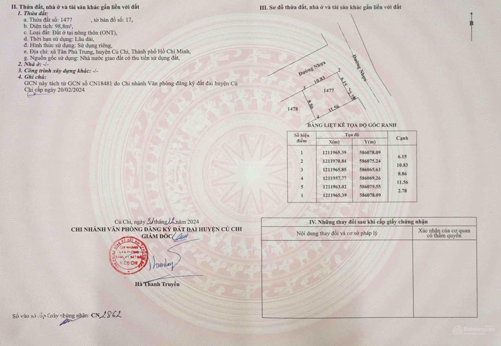 Bán nhanh 10 nền đất trong KDC ngay tỉnh lộ 2 trung tâm xã Tân Phú Trung, Củ Chi. Giá 1,9 tỷ/nền