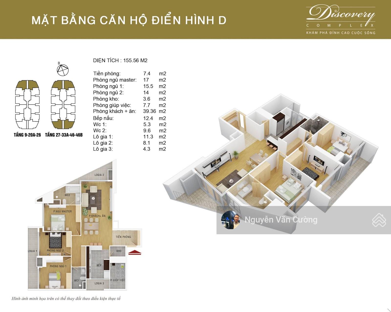 Em bán căn hộ 155m2 3PN+1 2vs chung cư cao cấp Discovery Complex - 302 Cầu Giấy. LH: 0818 340 ***