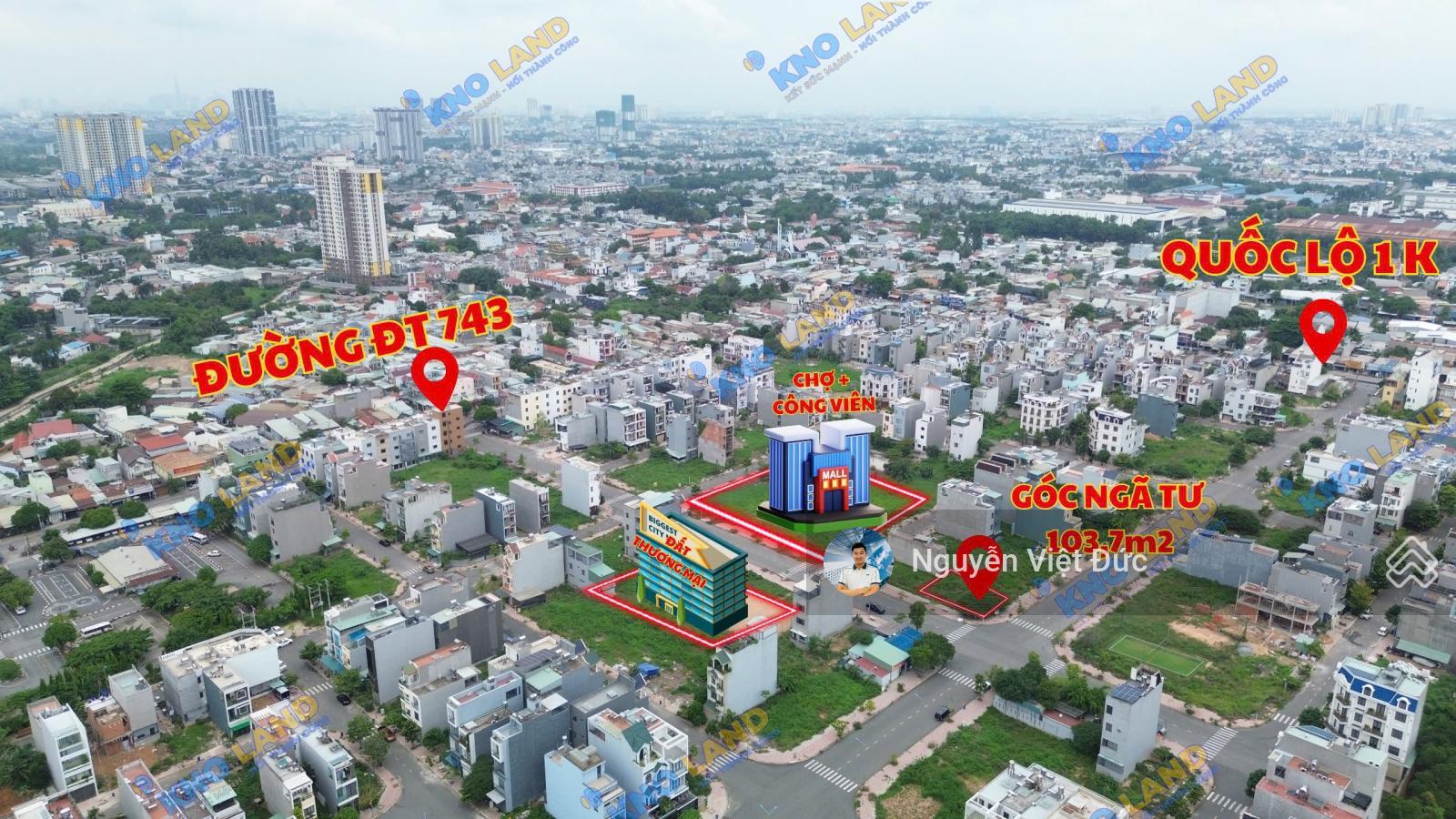 Lô góc ngã tư KDC Phú Hồng Thịnh, Quốc Lộ 1K mặt tiền đường 22m đối diện chợ, phù hợp xây toà nhà