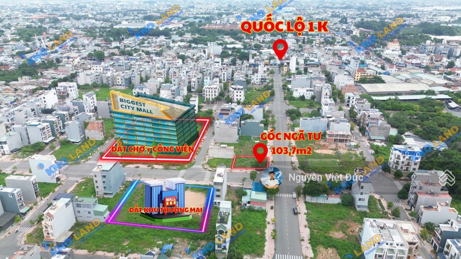 Lô góc ngã tư KDC Phú Hồng Thịnh, Quốc Lộ 1K mặt tiền đường 22m đối diện chợ, phù hợp xây toà nhà