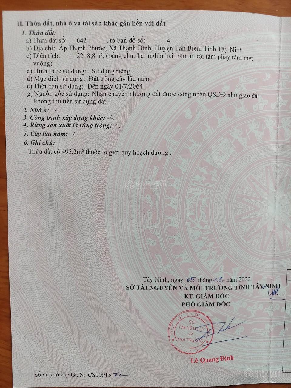 BÁN LÔ Mặt Tiền DT 783 ấp Thạnh Phước, xã Thạnh Bình, Tân Biên, Tây Ninh