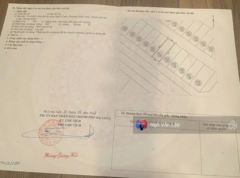 Bán gấp 108m2 Âu Tầu, Tuần Châu giá chỉ 40tr/m2 sổ đỏ giao dịch ngay