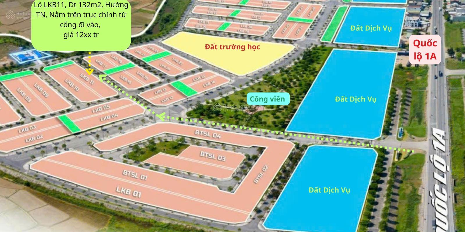 Bán đất Khu Dịch Vụ Hỗn Hợp VSIP Quảng Ngãi, 1,27 tỷ, lock B11 thông ra cổng, hướng ĐN, DT 132m2