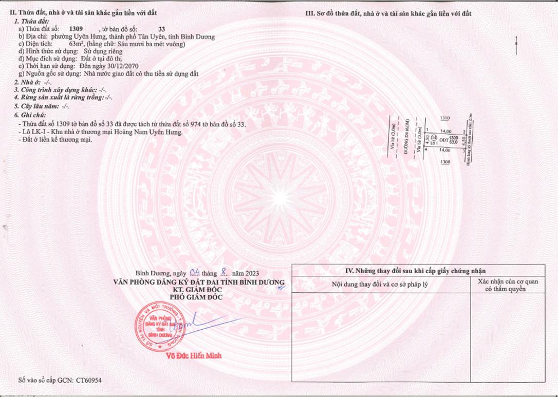 Đất nền trung tâm Tân Uyên Hoàng Nam Uyên Hưng giá 1,695 tỷ sổ riêng