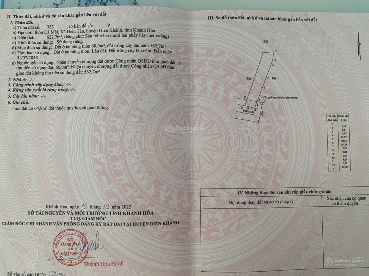Chính chủ lô đất ngay uỷ ban xã Diên Tân, trường tiểu học, trạm y tế (nhờ anh em môi giới)