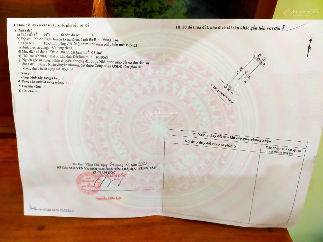 Đất sát TP Bà Rịa, sổ riêng, xây tự do, đường nhựa sát TL44A, ẩm thực Con Cò Chợ Bến giá 1,45 tỷ