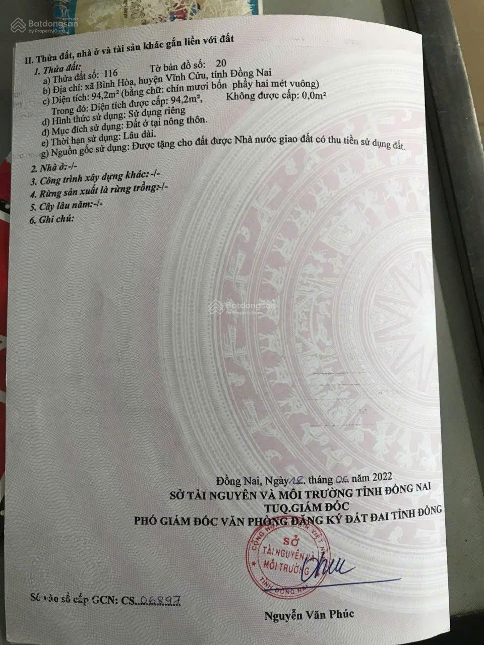 Cần bán nhanh lô đất thổ cư xã Bình Hòa. Giá tốt