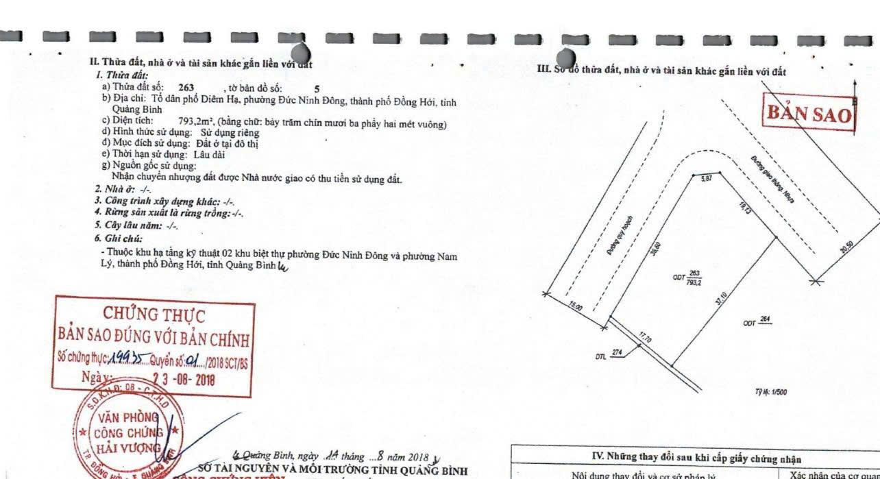 Bán cụm 3 lô đất 1.838 m2 siêu VIP đường Bạch Đằng, trung tâm lõi TP Đồng Hới, Quảng Bình (38,2tr)