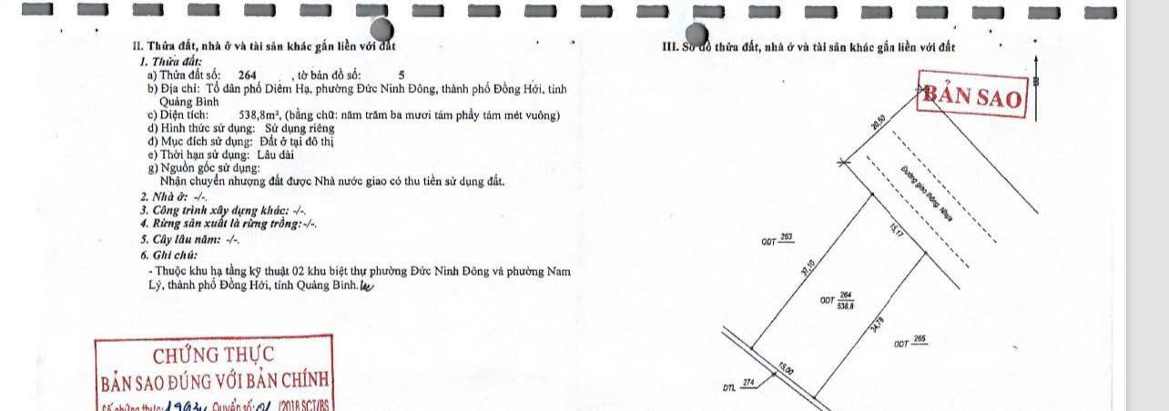 Bán cụm 3 lô đất 1.838 m2 siêu VIP đường Bạch Đằng, trung tâm lõi TP Đồng Hới, Quảng Bình (38,2tr)