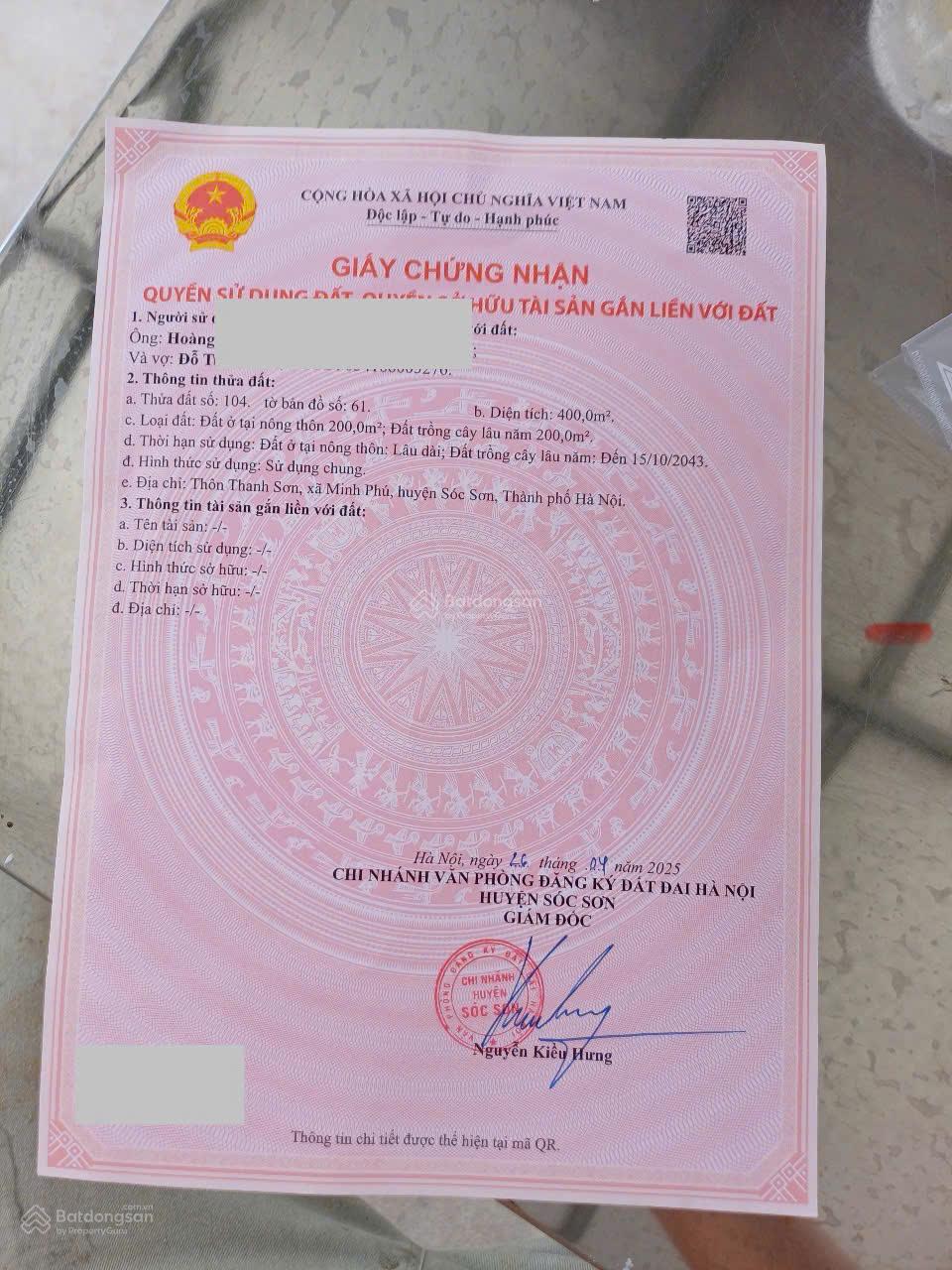 0961 648 *** cần bán 400m2 lô đất đẹp như tranh tại Thanh Sơn, Minh Phú, Sóc Sơn, HN