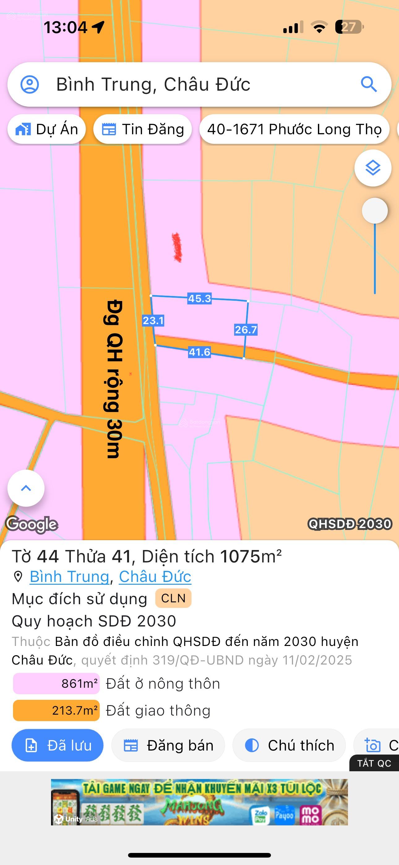 Bán lô đất 2 mt đg nhựa và bê tông ô tô tải 6m thông ngay kdc xã Bình giã Tp HCM