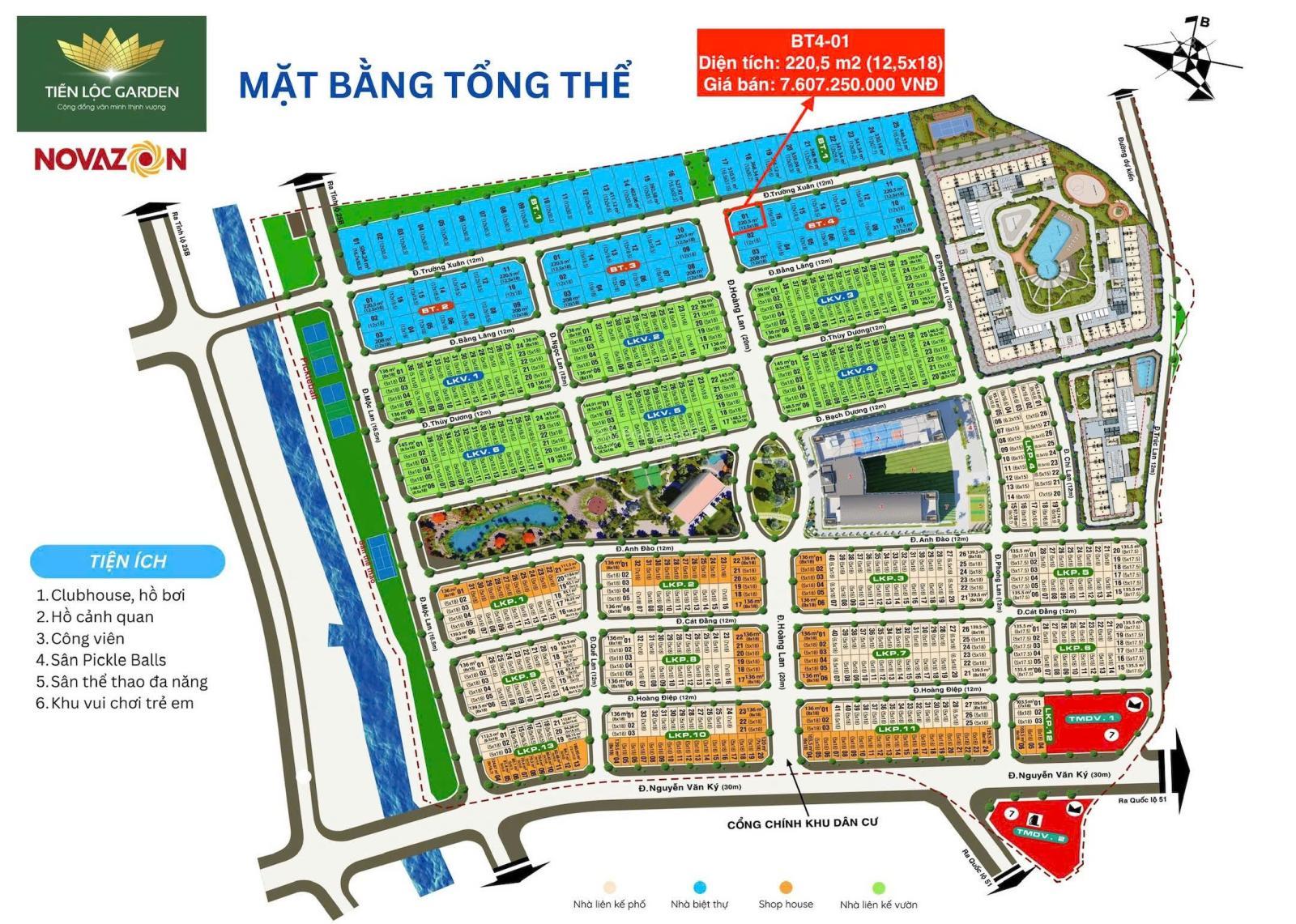 LÔ BIỆT THỰ GÓC 2 MẶT TIỀN ĐẸP NHẤT TIẾN LỘC GARDEN  BT4-01