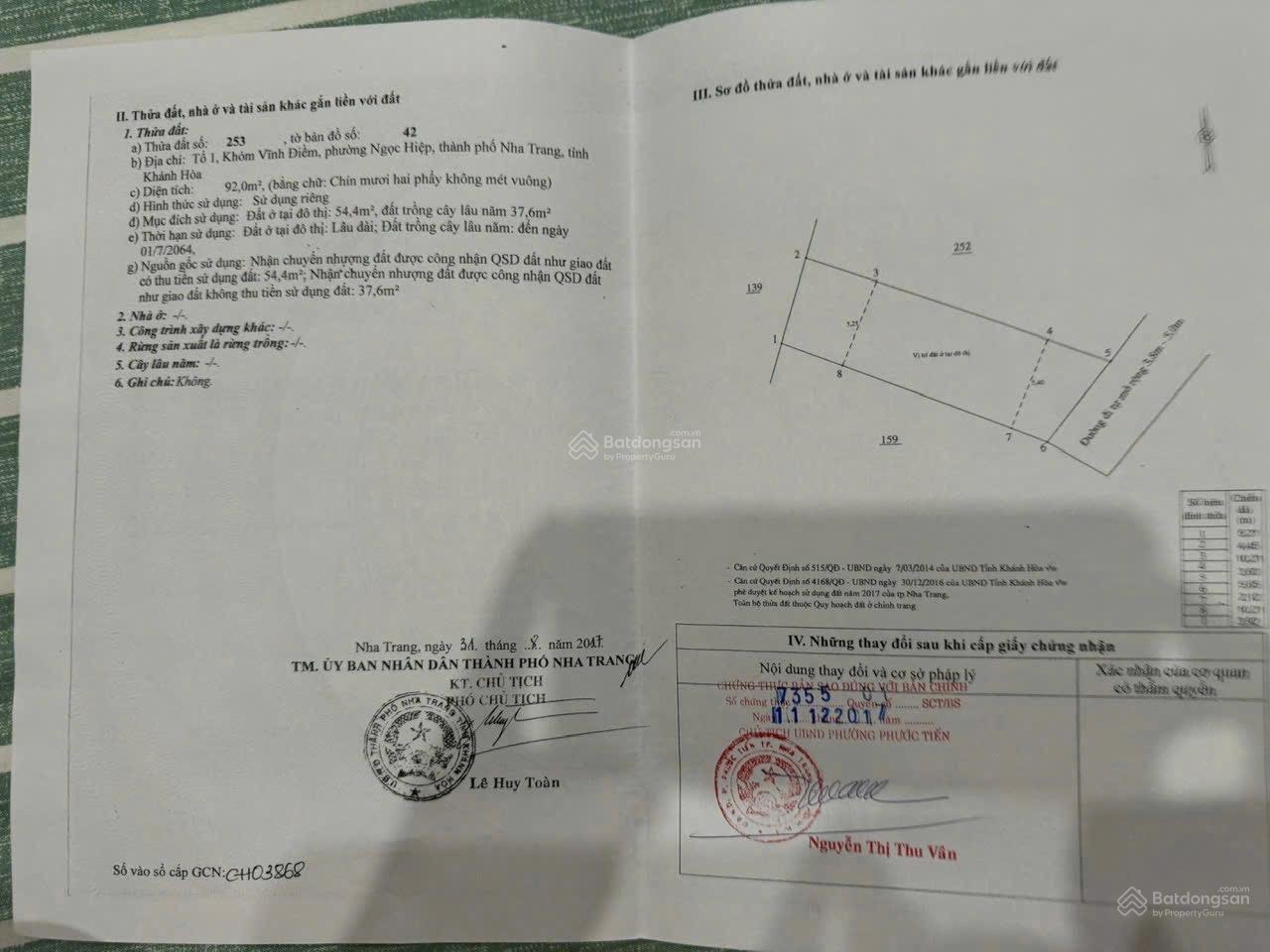Bán đất tổ 1 Vĩnh Điềm Ngọc Hiệp Nha Trang