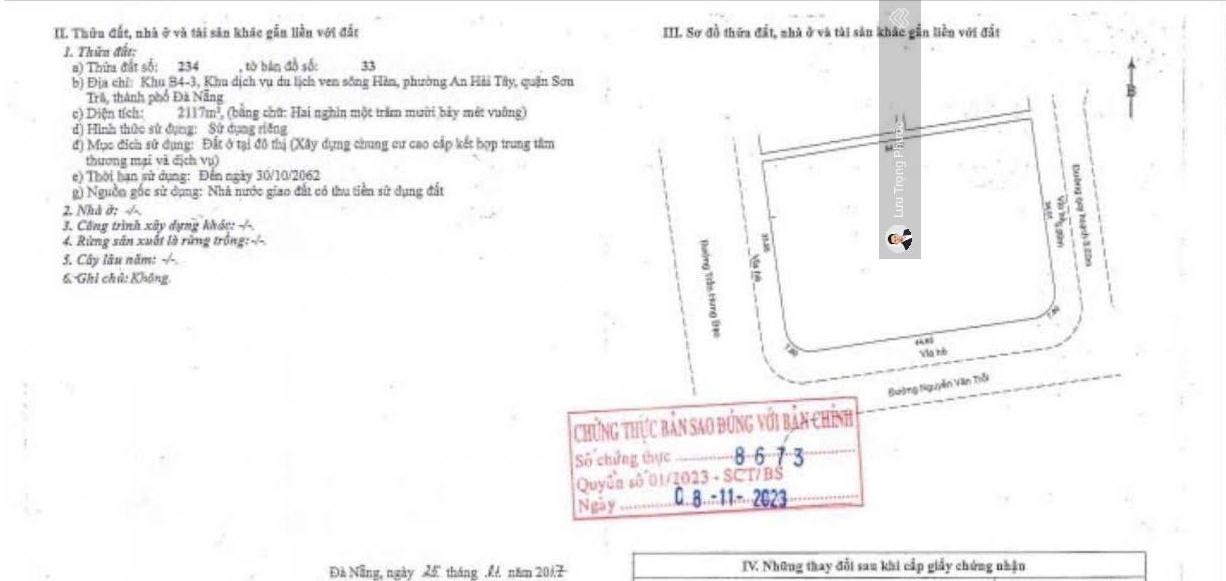 Bán đất diện tích lớn mặt tiền Vip đường Trần Hưng Đạo, Sơn Trà, Đà Nẵng