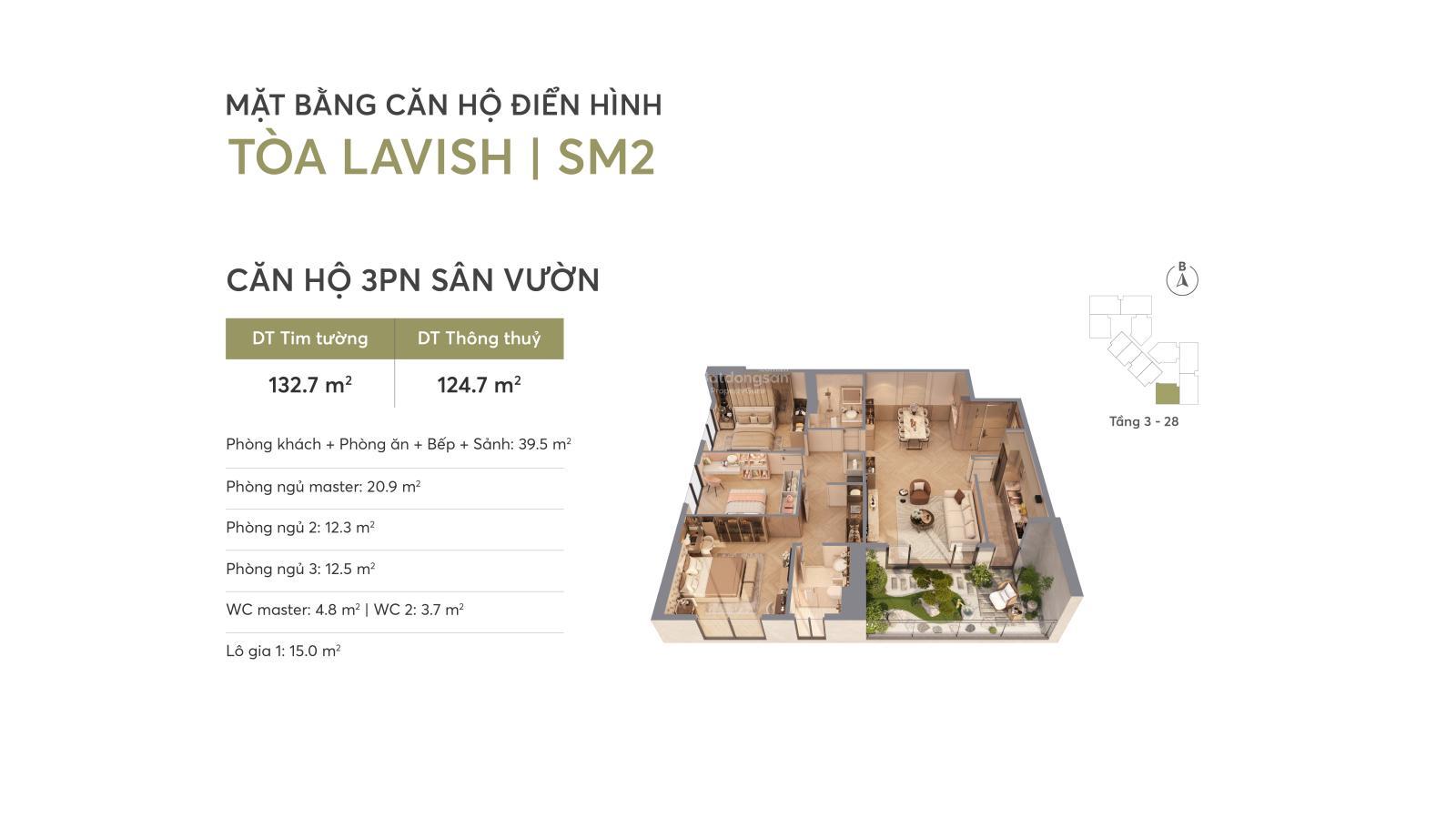 Bán suất ngoại giao căn 3PN góc 1808 sân vườn riêng DT 132m2, thiết kế sáng tạo, HTLS 36T