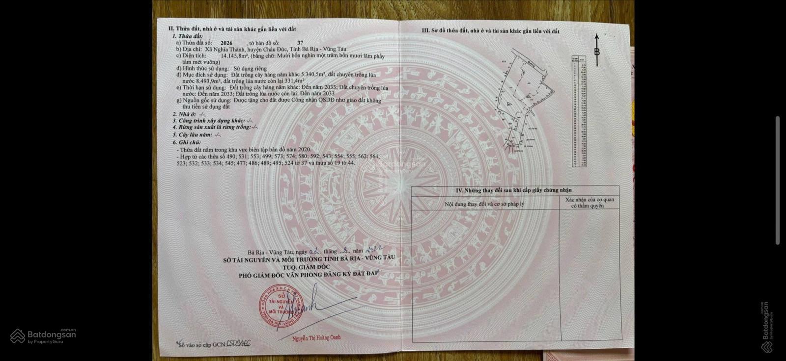Cần bán 1,5ha đất thuộc Nghĩa Thành Châu Đức Bà Rịa Vũng Tàu TPHCM ngay KCN sonadezi