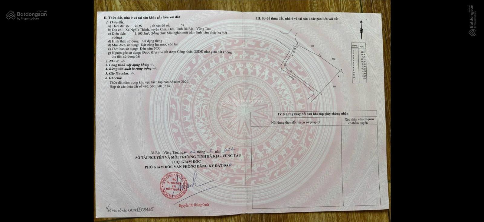 Cần bán 1,5ha đất thuộc Nghĩa Thành Châu Đức Bà Rịa Vũng Tàu TPHCM ngay KCN sonadezi