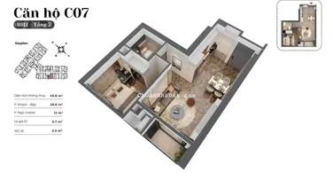 Quỹ Căn Ngoại Giao Duy Nhất 45m 1 ngủ Tháp A Kepler Tower LH 0971 396 ***