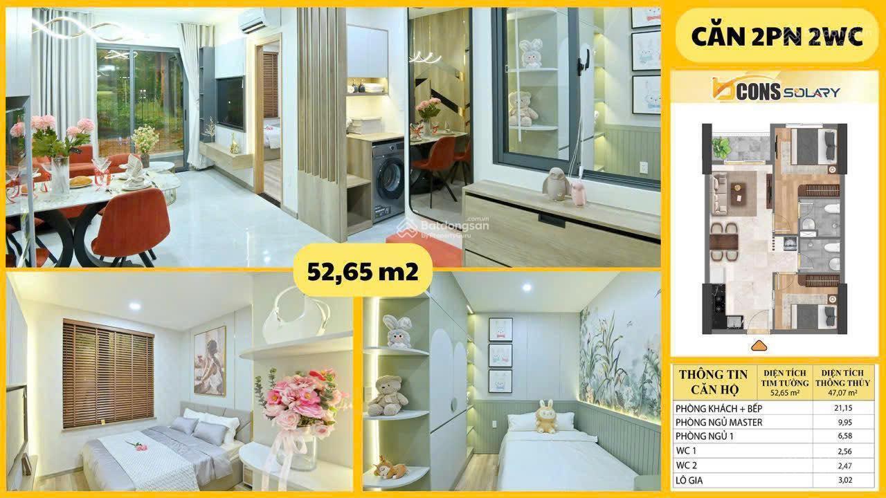 Căn hộ 47m2 - 2PN Bcons Solary giá chỉ 1,55 tỷ/ căn, CK lên đến 120 triệu, NH hỗ trợ vay 80%