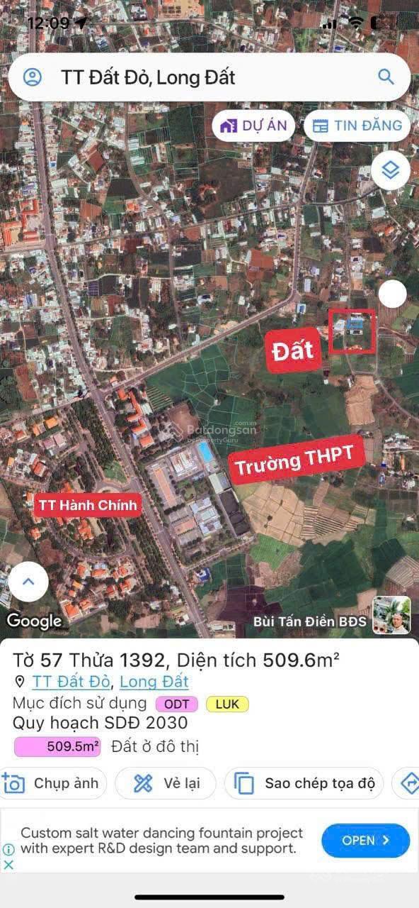 Bán lô đất biệt thự - Đường Trần Huy Liệu trung Tâm TT Đất Đỏ - ngang 15m x 37m giá chỉ 2 tỷ 450tr
