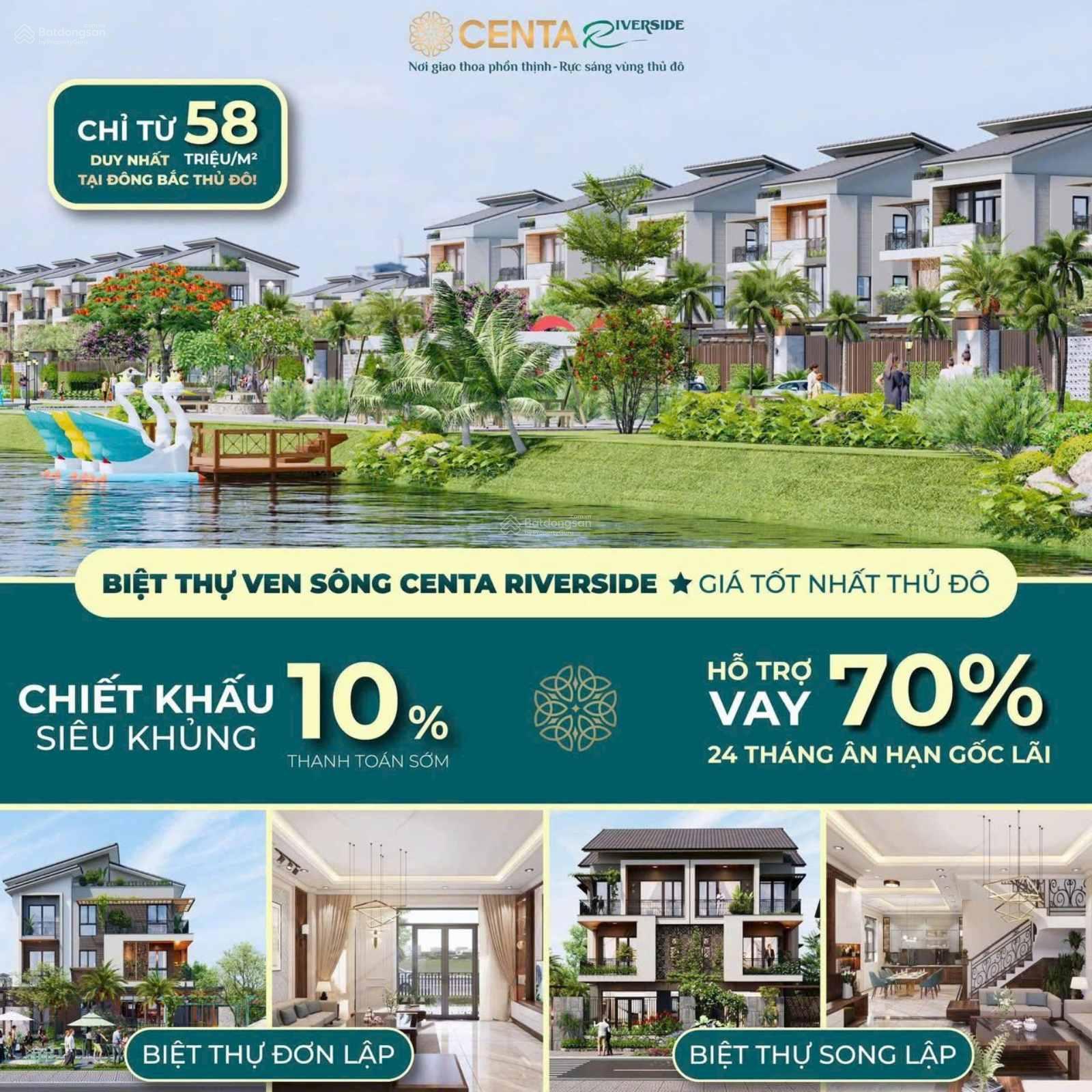 Biệt thự song lập 225 m2, nhỉnh 14,8 tỷ, KĐT Centa Riverside Giá gốc CĐT, vốn 30% miễn lãi 24 tháng
