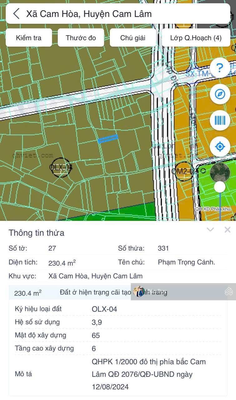 Lô đất Cam Lâm, Cam Hoà, có thổ cư, thuộc quy hoạch giữ lại, chỉ từ 1 tỷ hơn