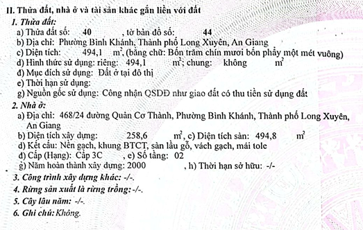 BÁN NHÀ MẶT TIỀN ĐƯỜNG LỚN  TRUNG TÂM TP. LONG XUYÊN, AN GIANG