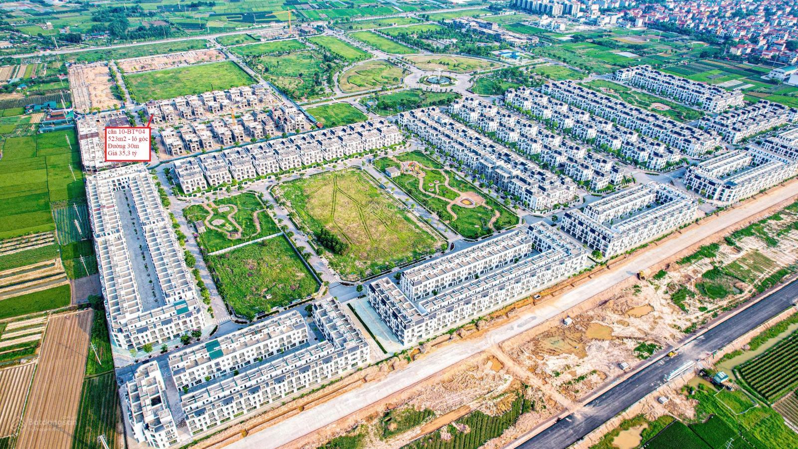 Bán nền biệt thự đơn lập lô góc 523,3m2 khu đô thị HUD Mê Linh Central 19 tỷ đóng 60% HĐMB