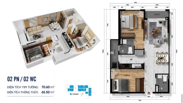 Căn hộ 4 mặt view sông Symlife Thuận An, 36,8 triệu / m2, 70 m2, 2PN + 2WC, Tại Hồ Chí Minh
