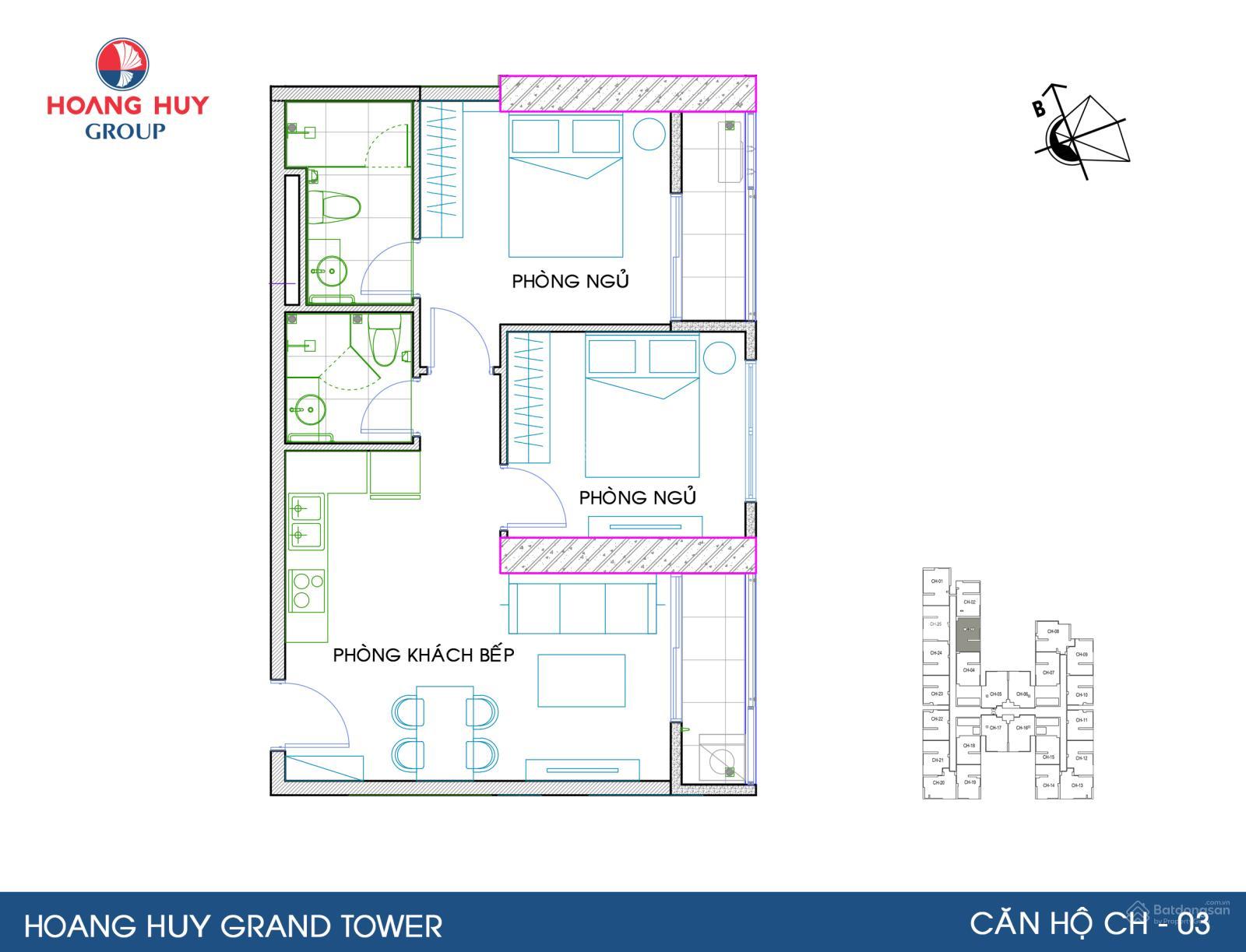 Bán căn hộ 2,25 tỷ, 59m2 2 ngủ 2 wc tại Hoàng Huy Grand Tower, Sở Dầu, Hồng Bàng, Hải Phòng giá tốt