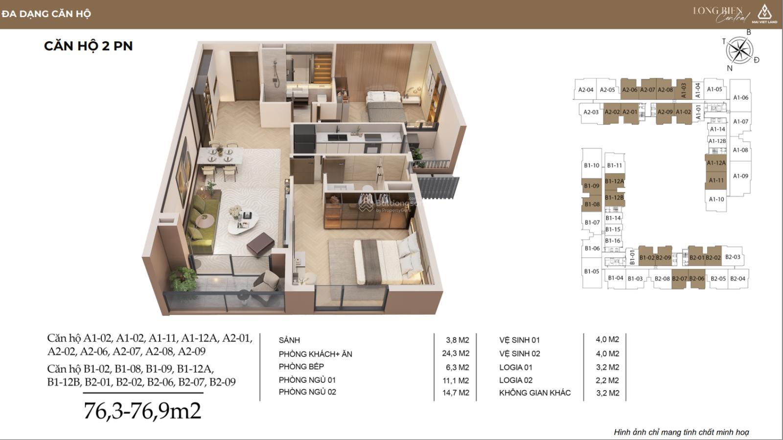 Bán CC Long Biên Central, 108 triệu/m2, 80m2, 2PN + 2WC, giá siêu hời