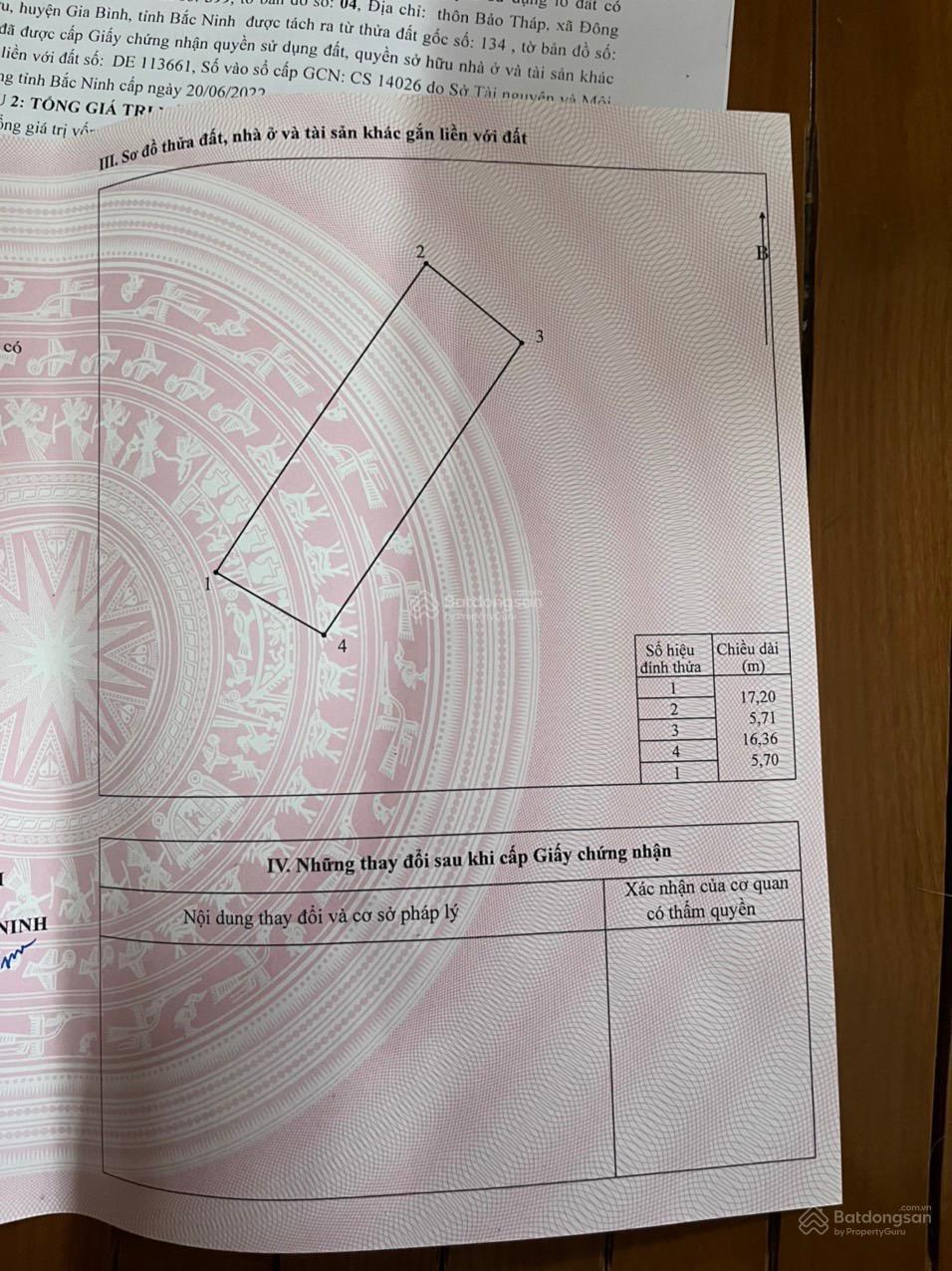 Bán đất thổ cư xã Đông Cứu Gia Bình 95.4m2, giá chỉ 1ty
