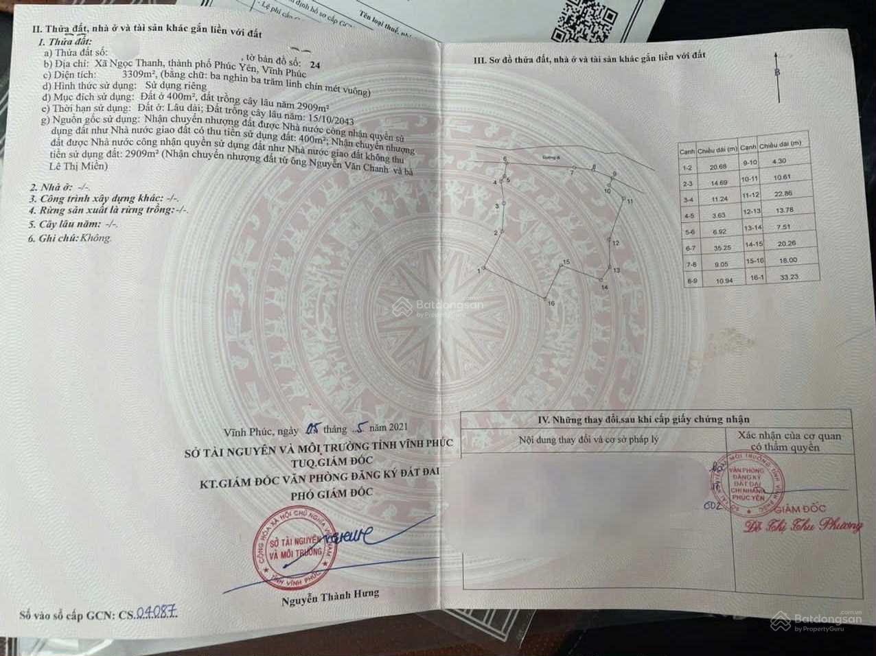 Bán đất Ngọc Thanh, Phúc Yên, Vĩnh Phúc, giá siêu rẻ 1,7 triệu / m2, 3309 m2