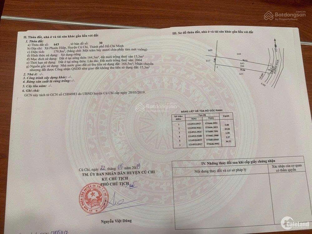 Bán đất tại Đường Cây Trôm Mỹ Khánh xã Phước Hiệp Củ Chi 900 triệu, 180m2 sổ hồng riêng dân cư đông