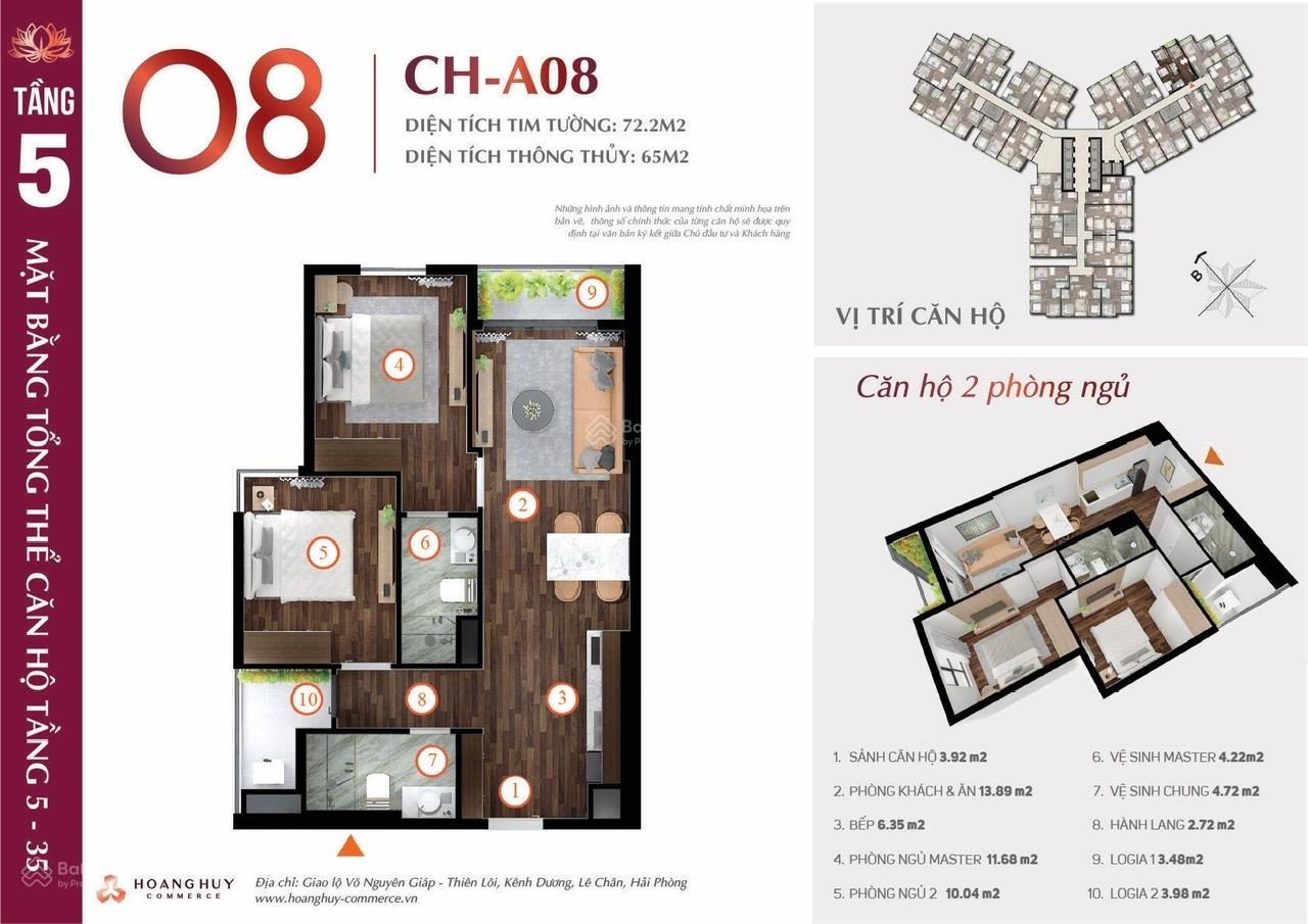 Bán căn 2PN mã CH08 chung cư Hoàng Huy Commerce - Võ Nguyên Giáp giá tốt nhất thị trường
