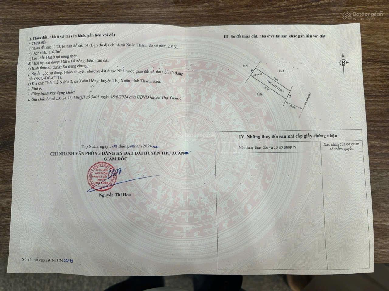 Chính chủ bán lô đất đẹp 116,3m2 giá chỉ 1,2 tỷ ngay đường lớn KĐT Xuân Hồng, Thanh Hóa.