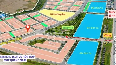 Khu dịch vụ hỗn hợp VSIP Quảng Ngãi, đất MT đường rộng 25m, view công viên, 19tr/m2. Hướng Tây