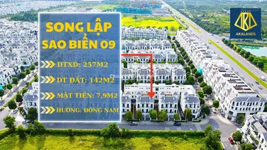 Căn song lập sao biển 9 đường thông, gần công viên xây dựng 77m2/sàn. Giá 29 tỷ BP có thương lượng.