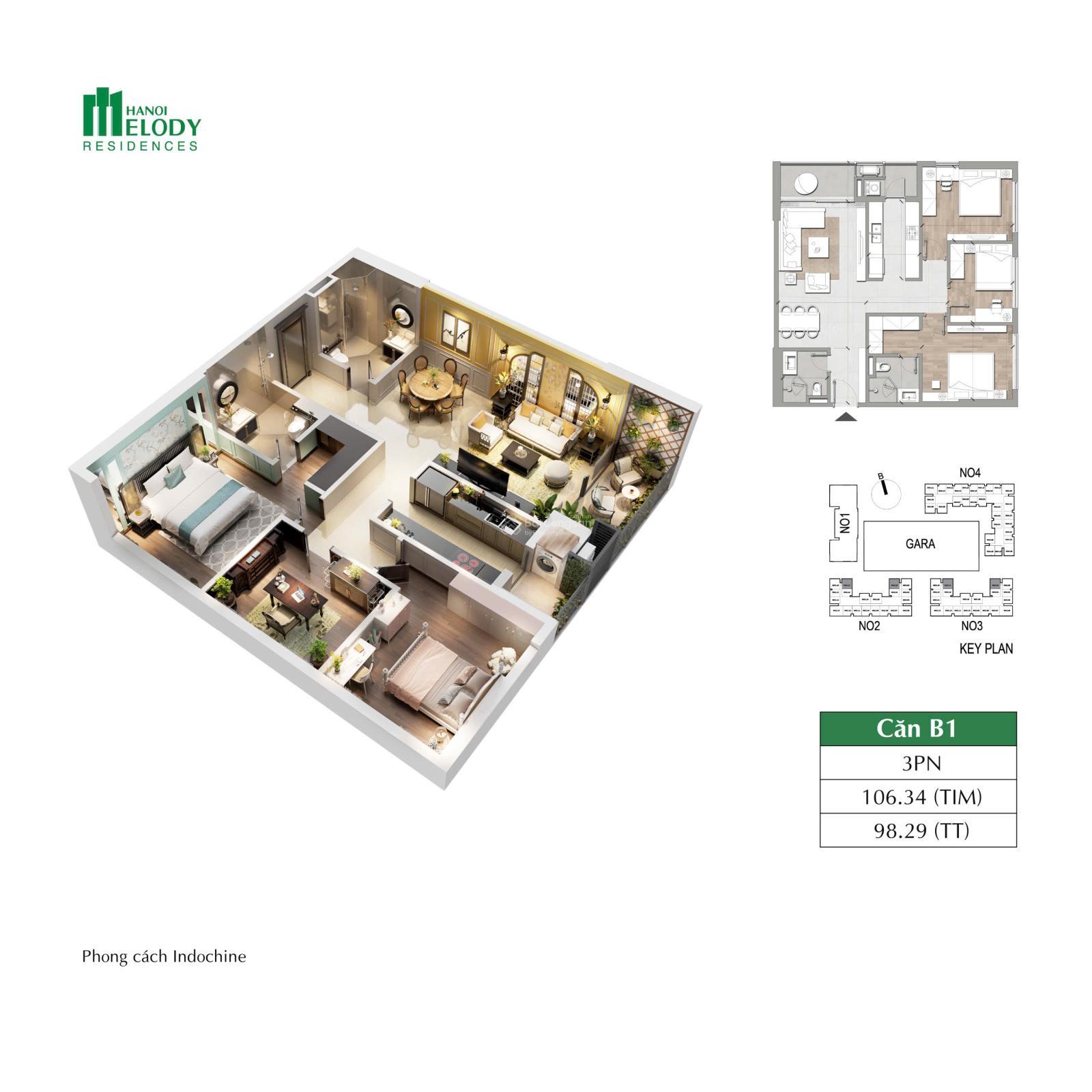Bán Căn hộ 3PN, 100m2,67 triệu/m2 tại Hà Nội Melody Residences, Đường Bằng Liệt, Hoàng Mai, Hà Nội