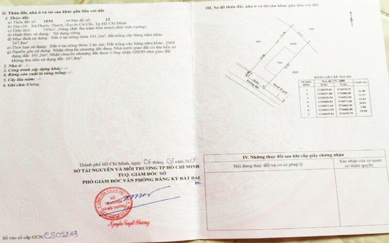 Bán lô đất vườn 349m2(10x34) có 100m2 thổ cư giá 1tỷ2 vào đường Nguyễn Thị Chuỗi, Phước Thạnh,SHR