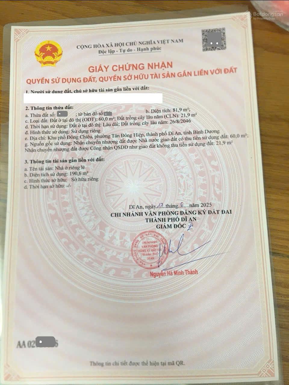 BÁN NHÀ 2 MẶT TIỀN  ĐÚC 3 TẤM  GẦN NGÃ BA CÂY ĐIỆP  TP.DĨ AN