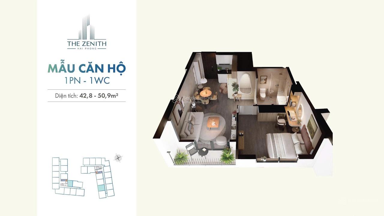 2tỷ9/ căn 80m2 với 2PN+1, chung cư cao cấp, mặt đường Bùi Viện, The Zenith, Kiến An, Hải Phòng