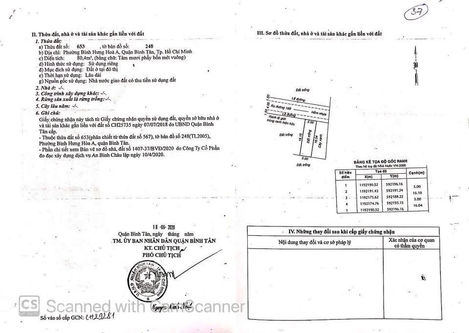 6.5 tỷ. Bán đất, hẻm 69 đường 18B, P. BHHA, Bình Tân 5x16.1m, chung vách công viên
