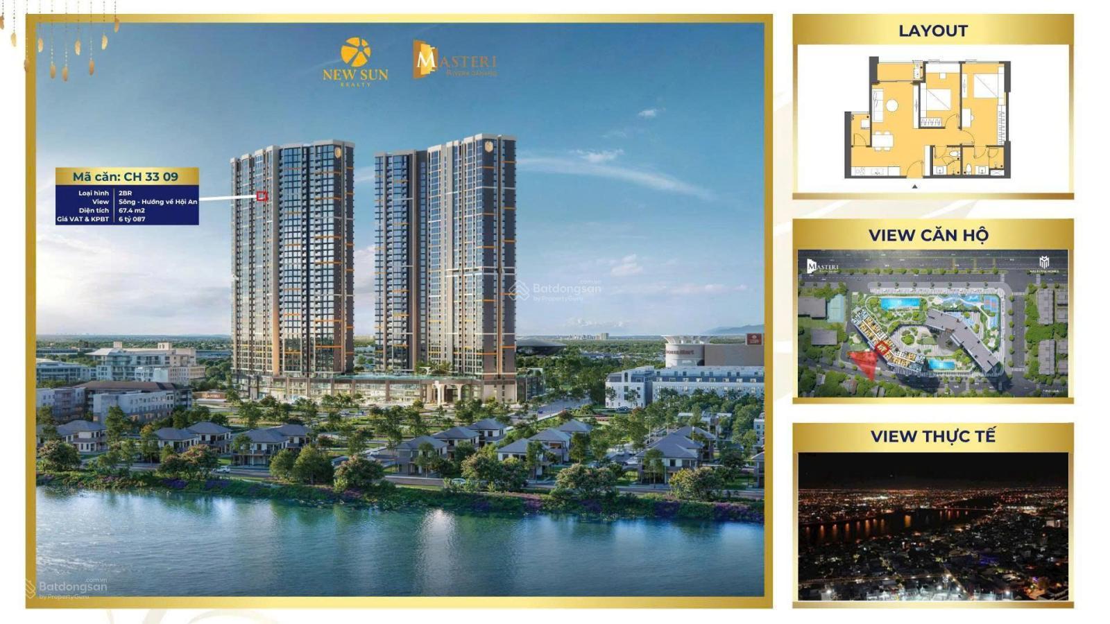 Căn hộ 2 phòng ngủ, view sông trực diện, tầng cao thoáng mát, Masteri Đà Nẵng - chỉ 5tỷ/căn