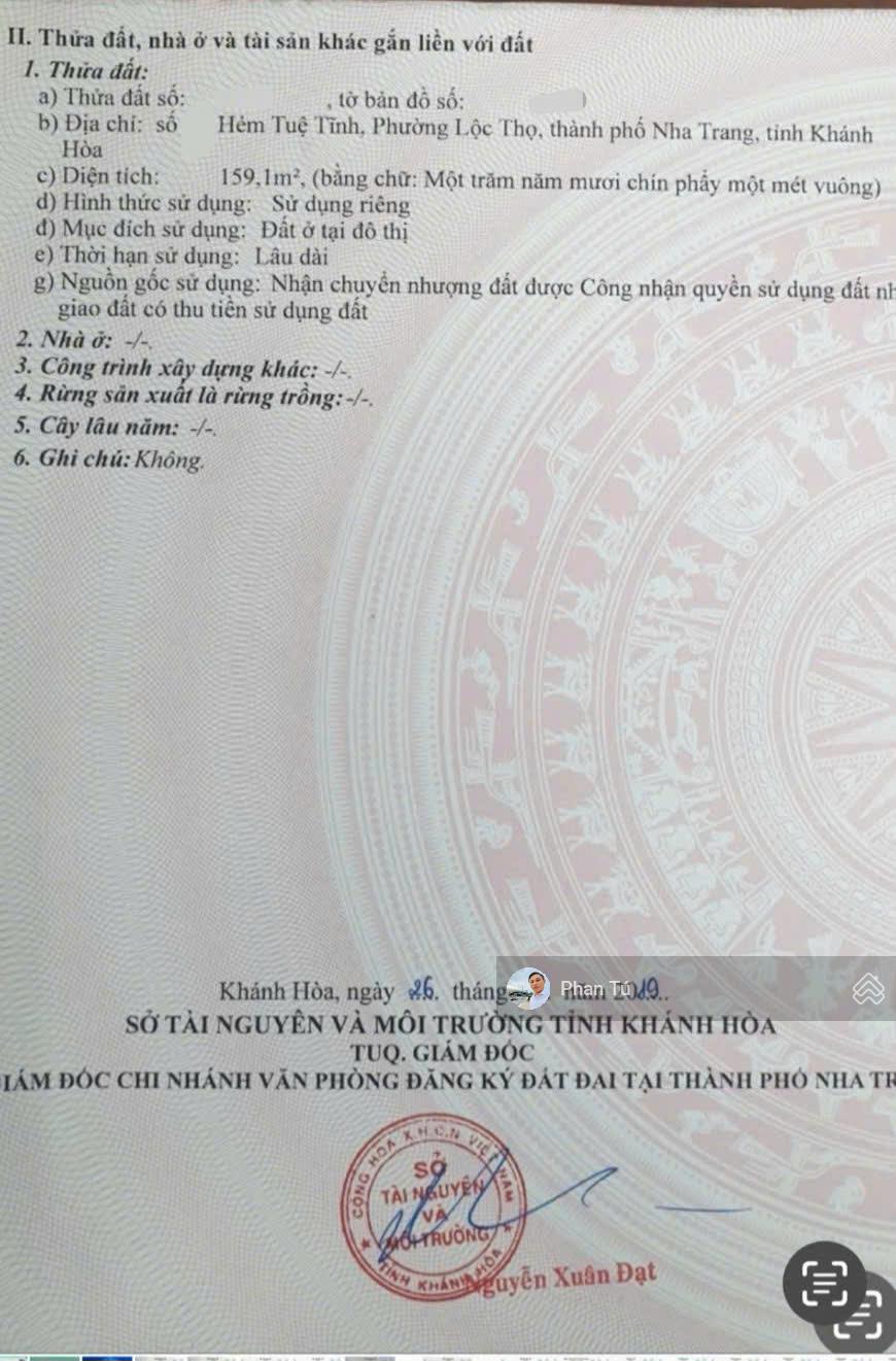 Bán lô đất giá đầu tư hẻm Nguyễn Thiện Thuật - Lộc Thọ - Nha Trang 0972 336 ***