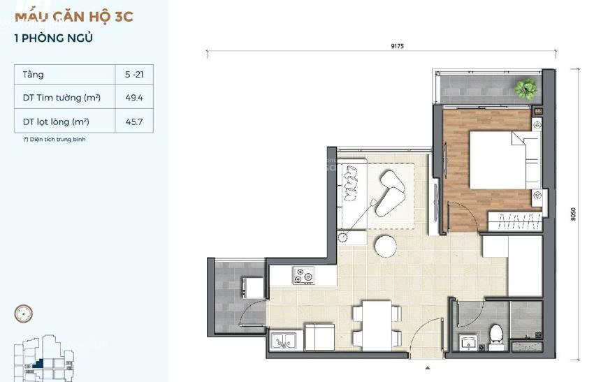 Bán căn hộ cc Precia, 1pn, 49,4m2, đủ nội thất đẹp giá chỉ 4,25 tỷ, quận 2, HCM
