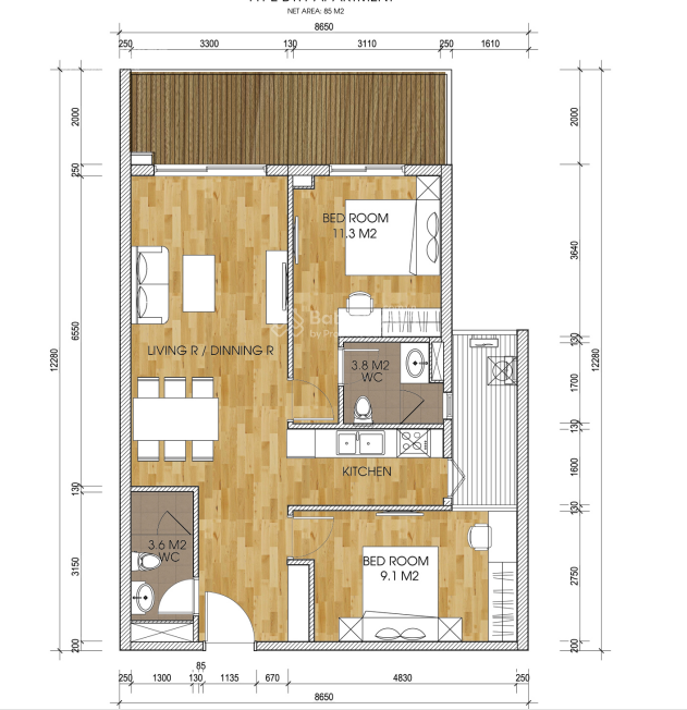 Bán căn hộ 2PN, 2WC, 89m2 giá cực chất tại The Two Residence, Trần Phú, Hoàng Mai, Hà Nội
