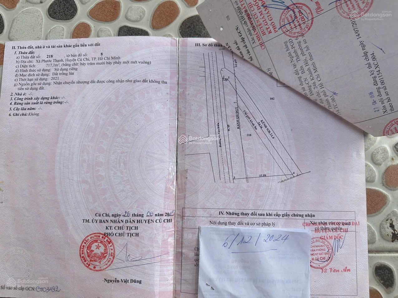 Chủ gửi 717m2 có 108m2 đất TC. 48m MT khu dân cư đất sạch sẽ đường xe hơi tặng giấy phép xây dựng