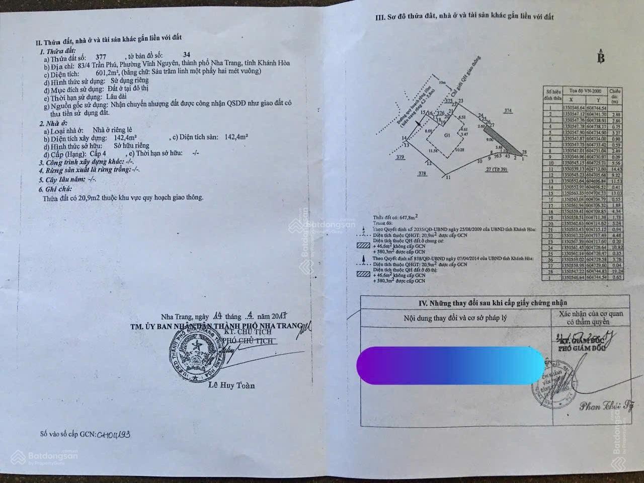 Bán gấp đất sổ đỏ gần biển Trần Phú Nha Trang  cách biển vài bước chân, tiềm năng sinh lời cao