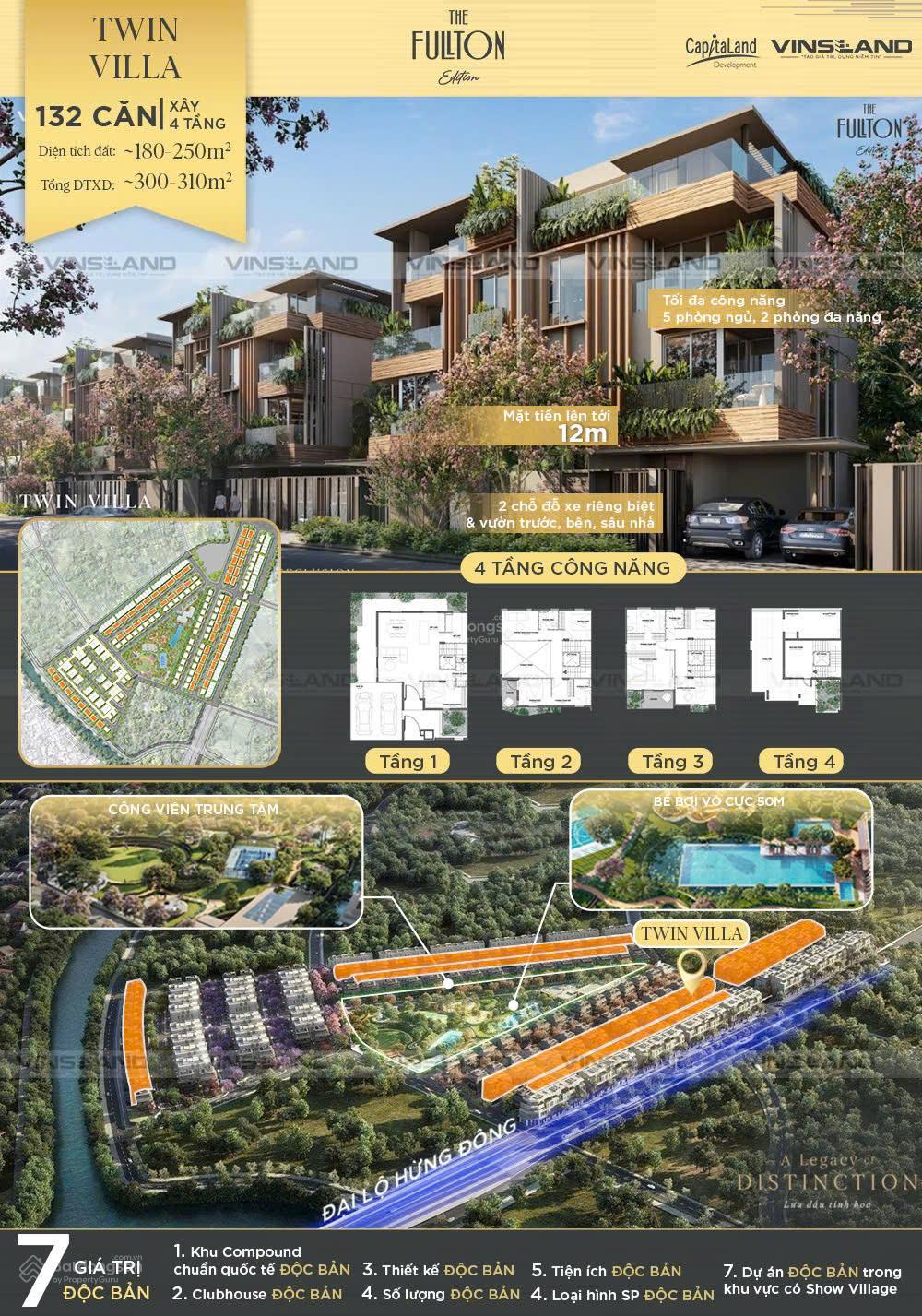 Twin Villa - Fullton Edition 216m2 - nhà 4 tầng - 3 mặt thoáng - 2 công viên to - thanh khoản VIP Twin Villa - Fullton Edition 216m2 - nhà 4 tầng - 3 mặt thoáng - 2 công viên to - thanh khoản VIP